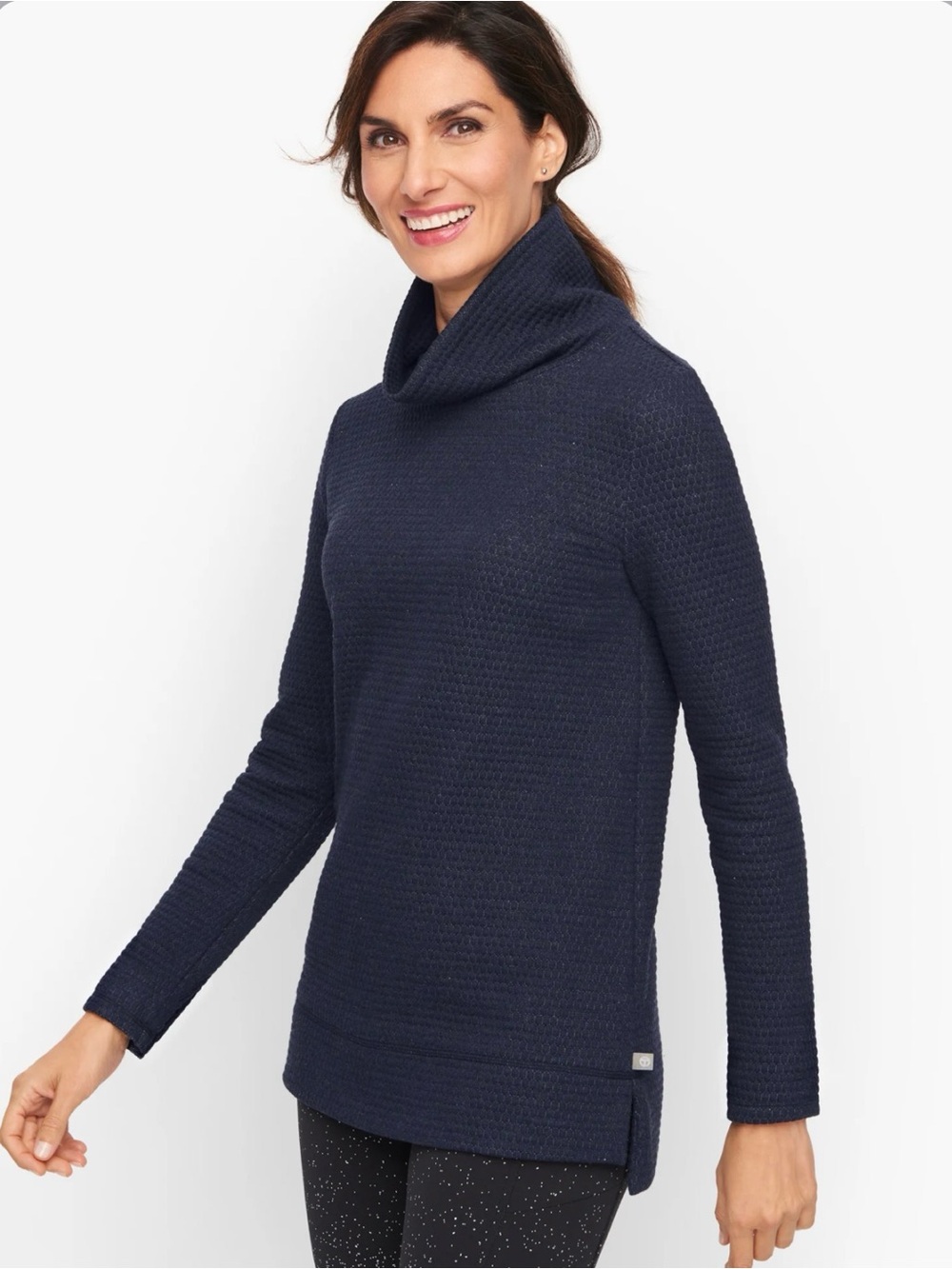 Talbots Navy Textured Cowl-Neck Sweater